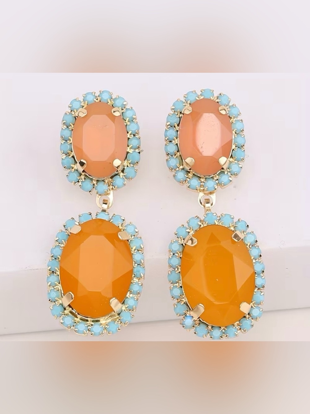 Gold-Tone Orange & Turquoise Drop Earrings